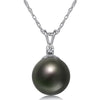 8-9mm Natural Color Tahitian Pearl and Diamond 14k White Gold Pendant