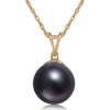 8-9mm Natural Color Tahitian Pearl and Diamond 14k Yellow Gold Pendant