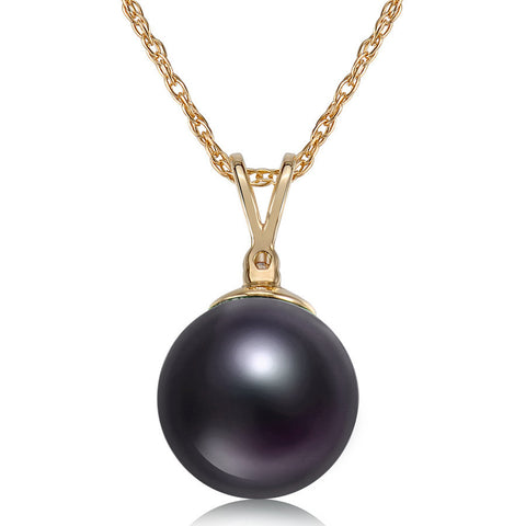 8-9mm Natural Color Tahitian Pearl and Diamond 14k Yellow Gold Pendant