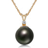 8-9mm Natural Color Tahitian Pearl and Diamond 14k Yellow Gold Pendant