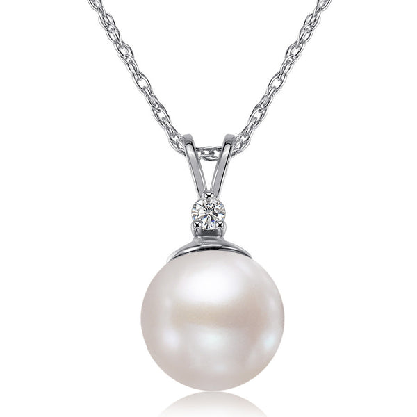 8-8.5mm AA Akoya Cultured Pearl and Diamond 14k White Gold Pendant
