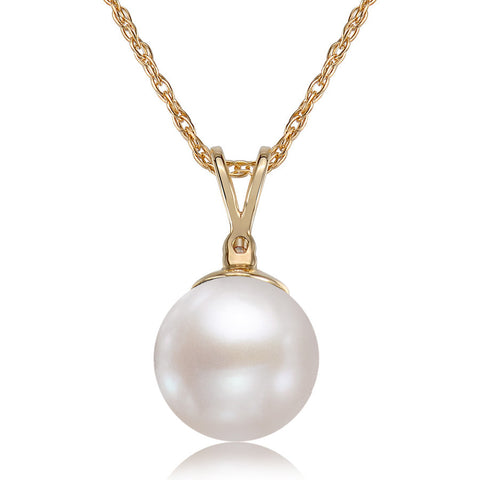 8-8.5mm AA Akoya Cultured Pearl and Diamond 14k Yellow Gold Pendant