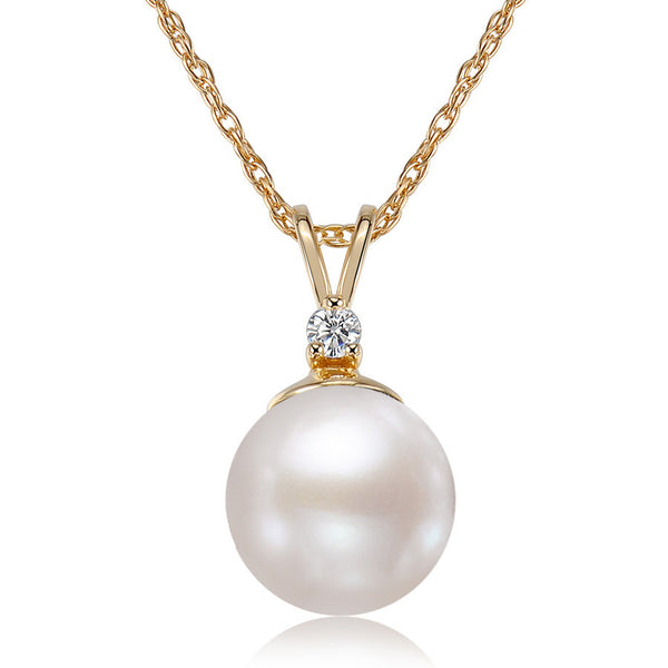 8-8.5mm AA Akoya Cultured Pearl and Diamond 14k Yellow Gold Pendant