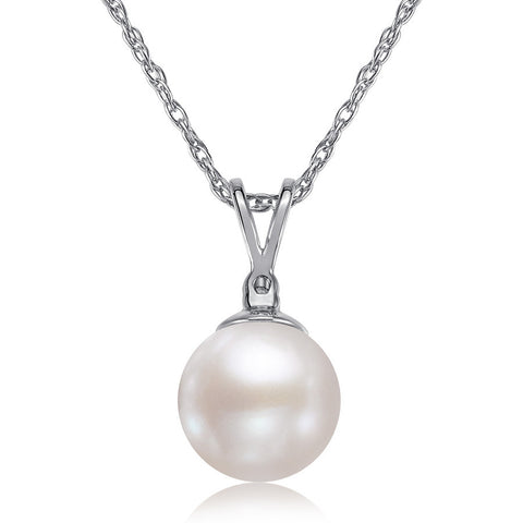6.5-7mm AA Akoya Cultured Pearl and Diamond 14k White Gold Pendant