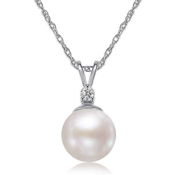 6.5-7mm AA Akoya Cultured Pearl and Diamond 14k White Gold Pendant