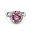 Round Cut Amethyst, Diamond, Sterling Silver and 14k Rose Gold Ring