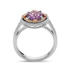 Round Cut Amethyst, Diamond, Sterling Silver and 14k Rose Gold Ring