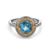 Round Cut Blue Topaz, Diamond, Sterling Silver and 14k Yellow Gold Ring