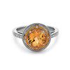 Round Cut Citrine, Diamond, Sterling Silver and 14k Yellow Gold Ring