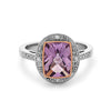 Radiant Cut Amethyst, Diamond, Sterling Silver and 14k Rose Gold Ring