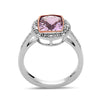 Radiant Cut Amethyst, Diamond, Sterling Silver and 14k Rose Gold Ring