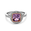 Square Cut Amethyst, Diamond, Sterling Silver and 14k Rose Gold Ring