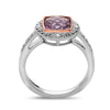 Square Cut Amethyst, Diamond, Sterling Silver and 14k Rose Gold Ring