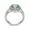 Square Cut Blue Topaz, Diamond, Sterling Silver and 14k Yellow Gold Ring