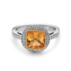 Square Cut Citrine, Diamond, Sterling Silver and 14k Yellow Gold Ring