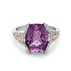 Radiant Cut Amethyst, Diamond, Sterling Silver and 14k Rose Gold Ring