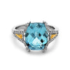 Radiant Cut Blue Topaz, Diamond, Sterling Silver and 14k Yellow Gold Ring