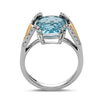 Radiant Cut Blue Topaz, Diamond, Sterling Silver and 14k Yellow Gold Ring